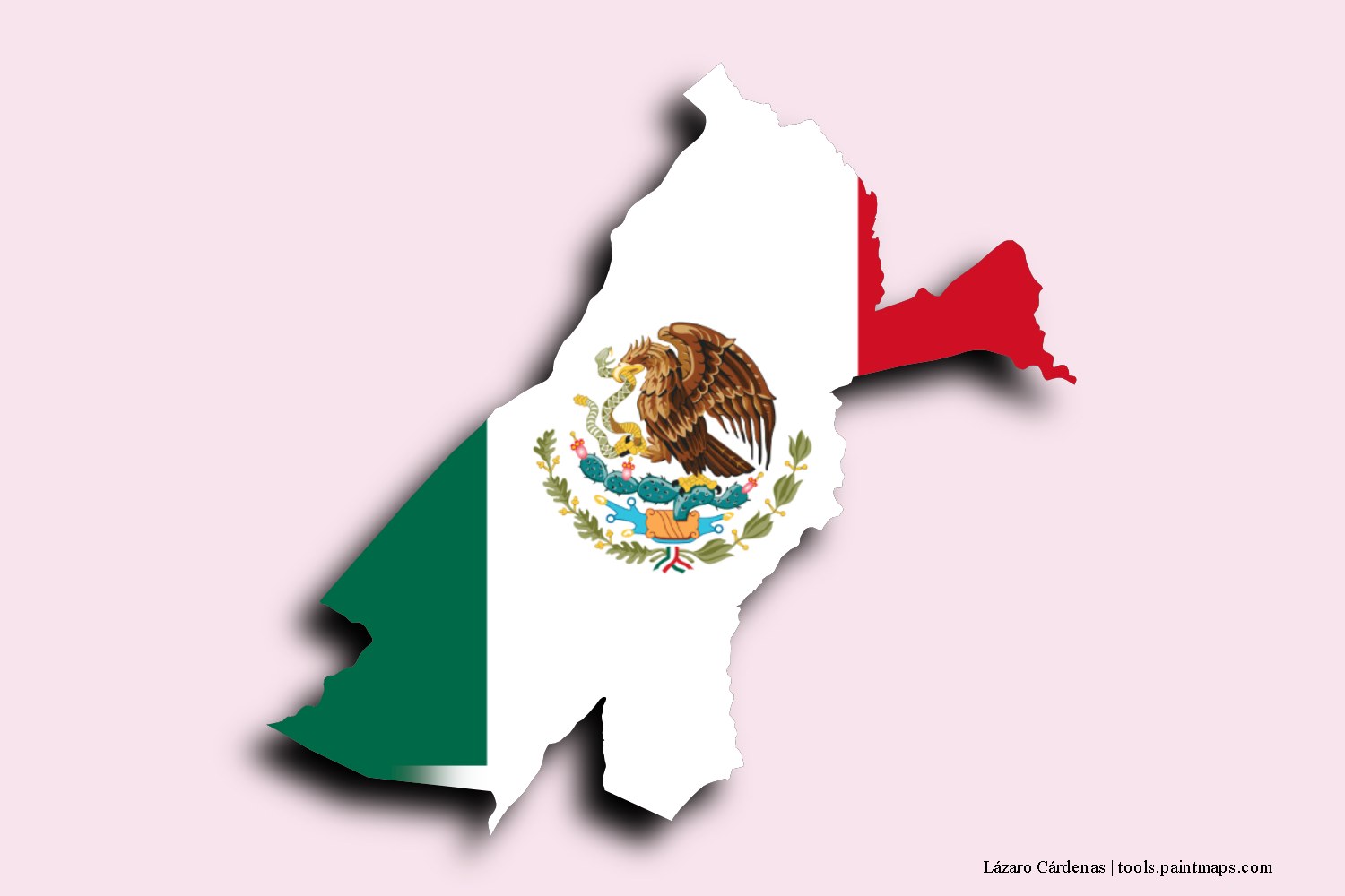 flag map of Lázaro Cárdenas with 3D shadow effect