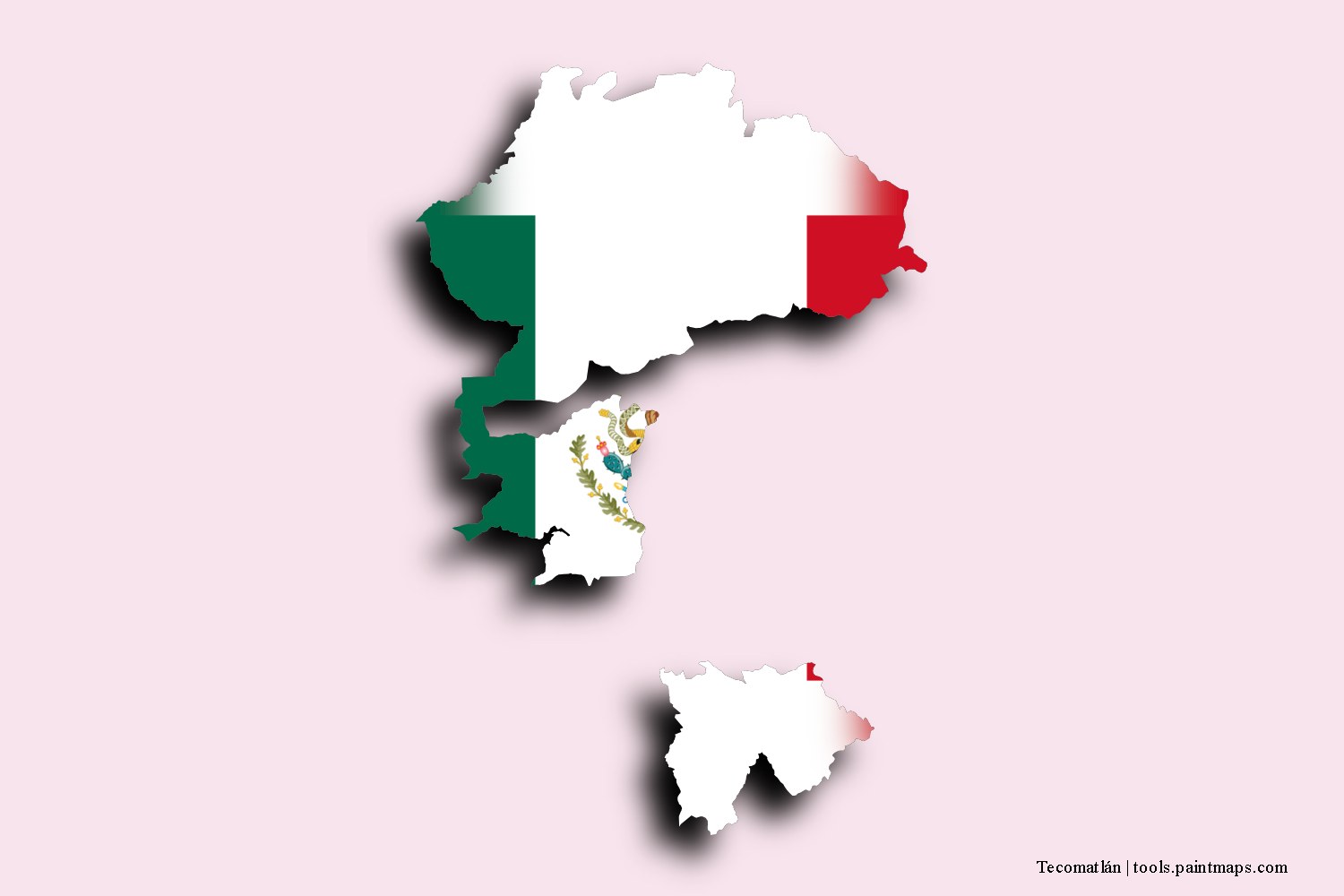 flag map of Tecomatlán with 3D shadow effect