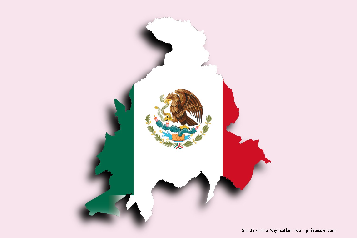 flag map of San Jerónimo Xayacatlán with 3D shadow effect