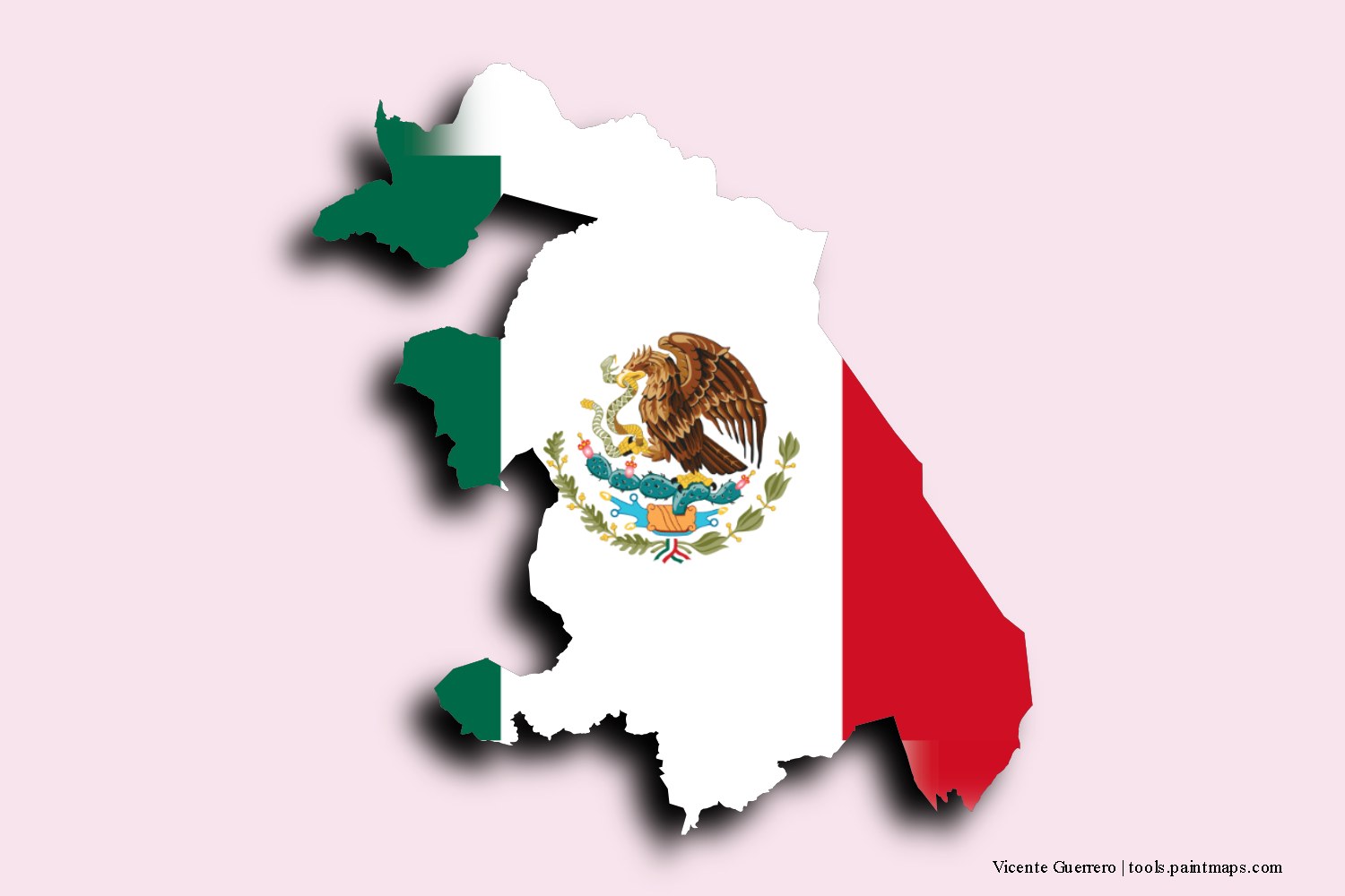 flag map of Vicente Guerrero with 3D shadow effect