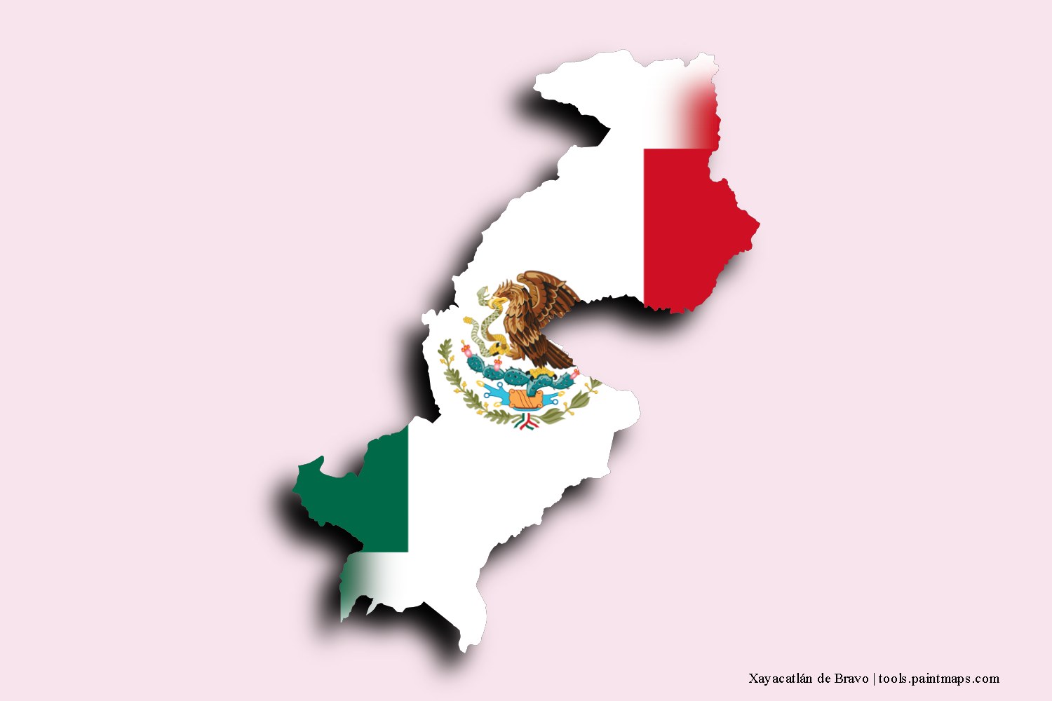 flag map of Xayacatlán de Bravo with 3D shadow effect