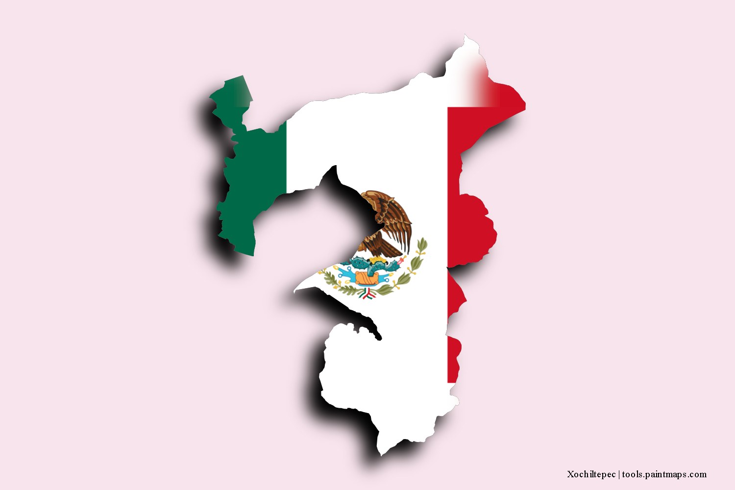 flag map of Xochiltepec with 3D shadow effect