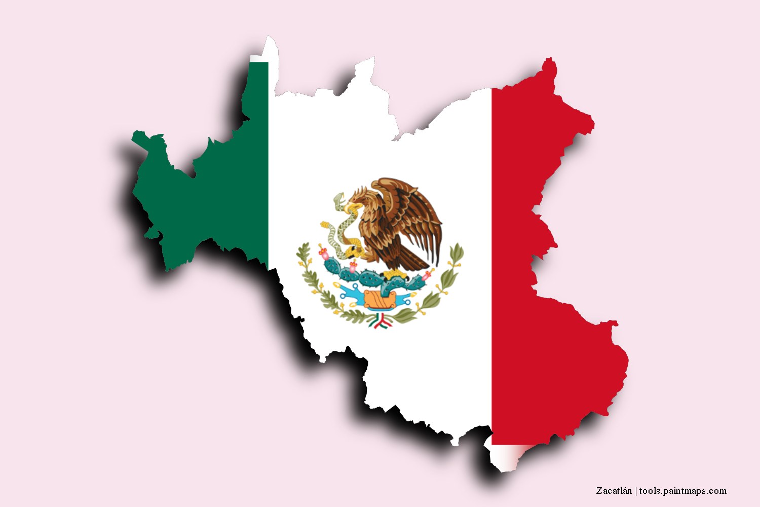 flag map of Zacatlán with 3D shadow effect