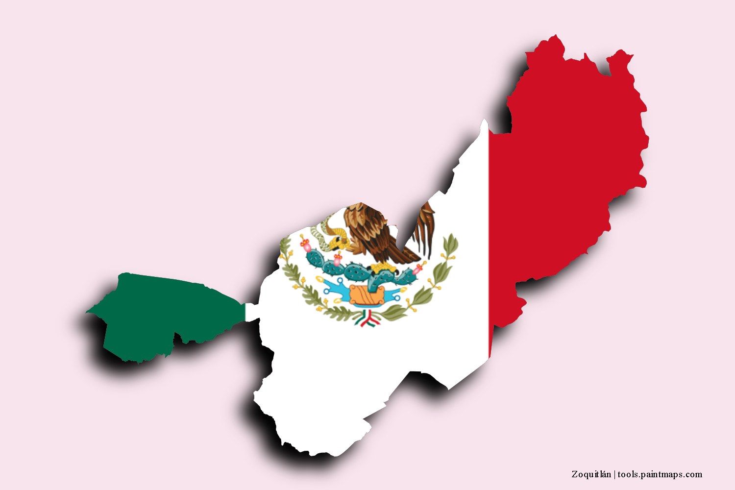 flag map of Zoquitlán with 3D shadow effect