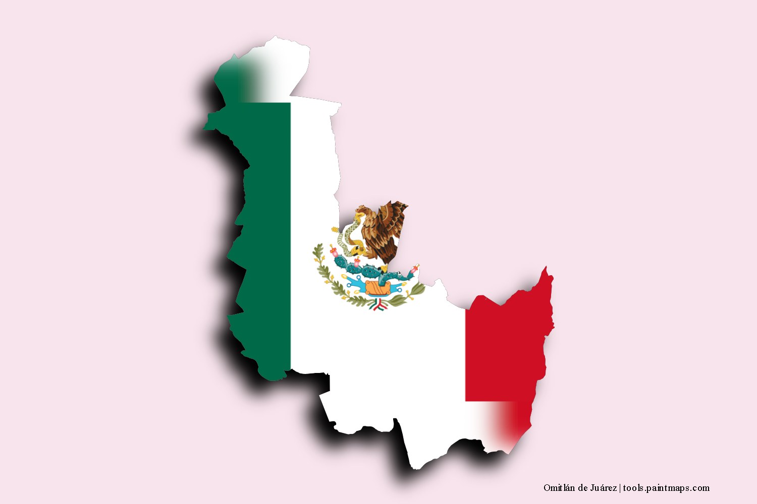 flag map of Omitlán de Juárez with 3D shadow effect