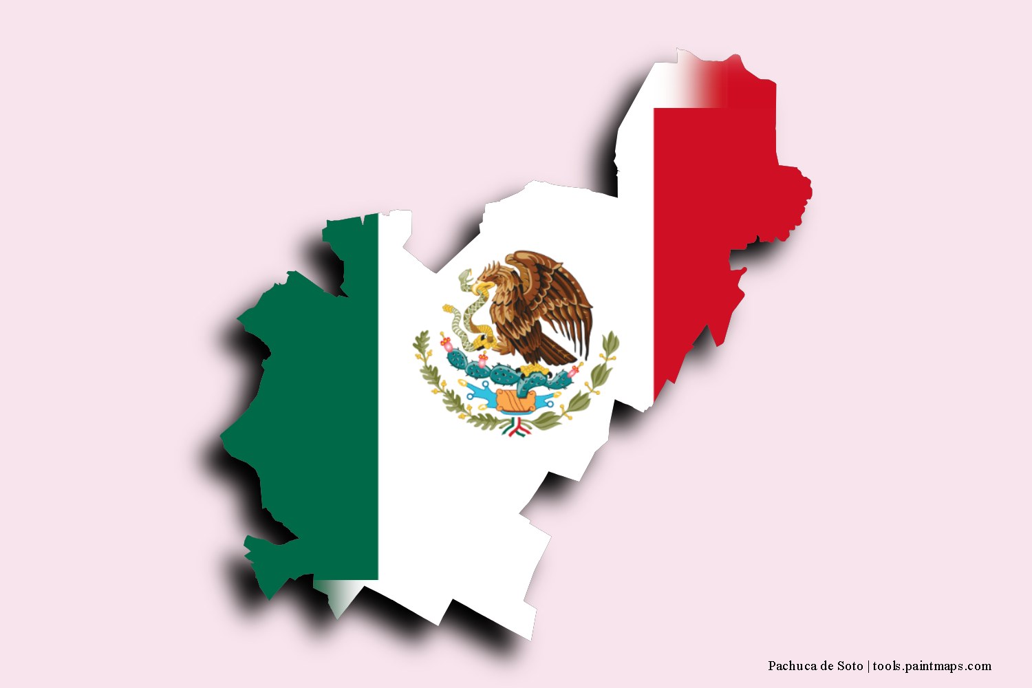 flag map of Pachuca de Soto with 3D shadow effect