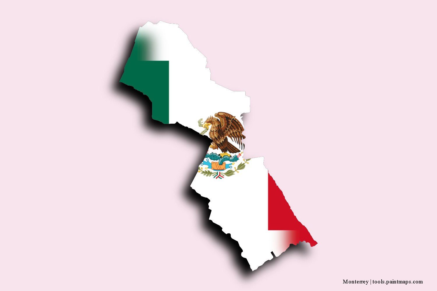 flag map of Monterrey with 3D shadow effect