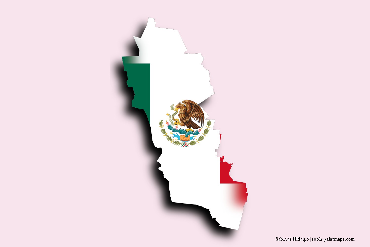 flag map of Sabinas Hidalgo with 3D shadow effect