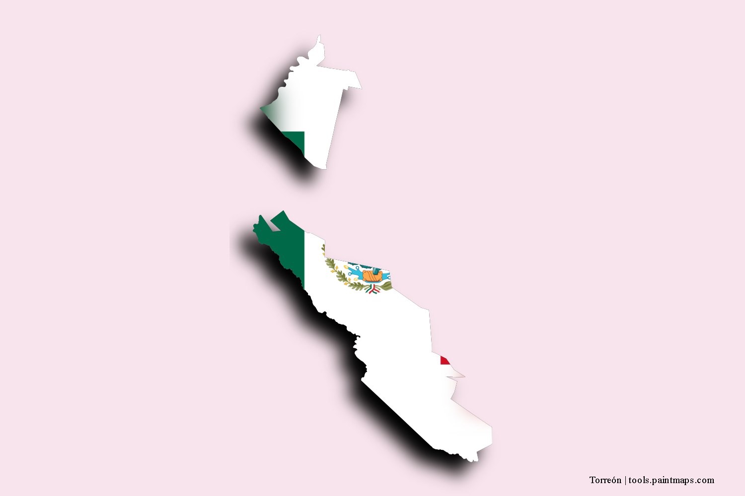 flag map of Torreón with 3D shadow effect