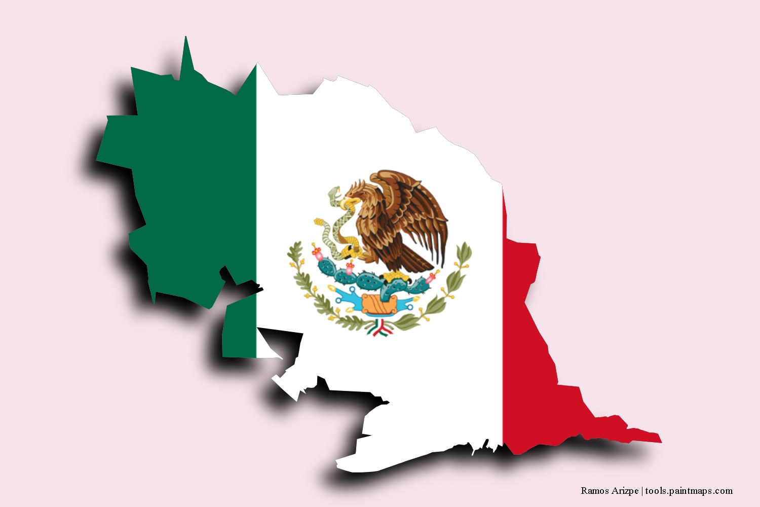 flag map of Ramos Arizpe with 3D shadow effect