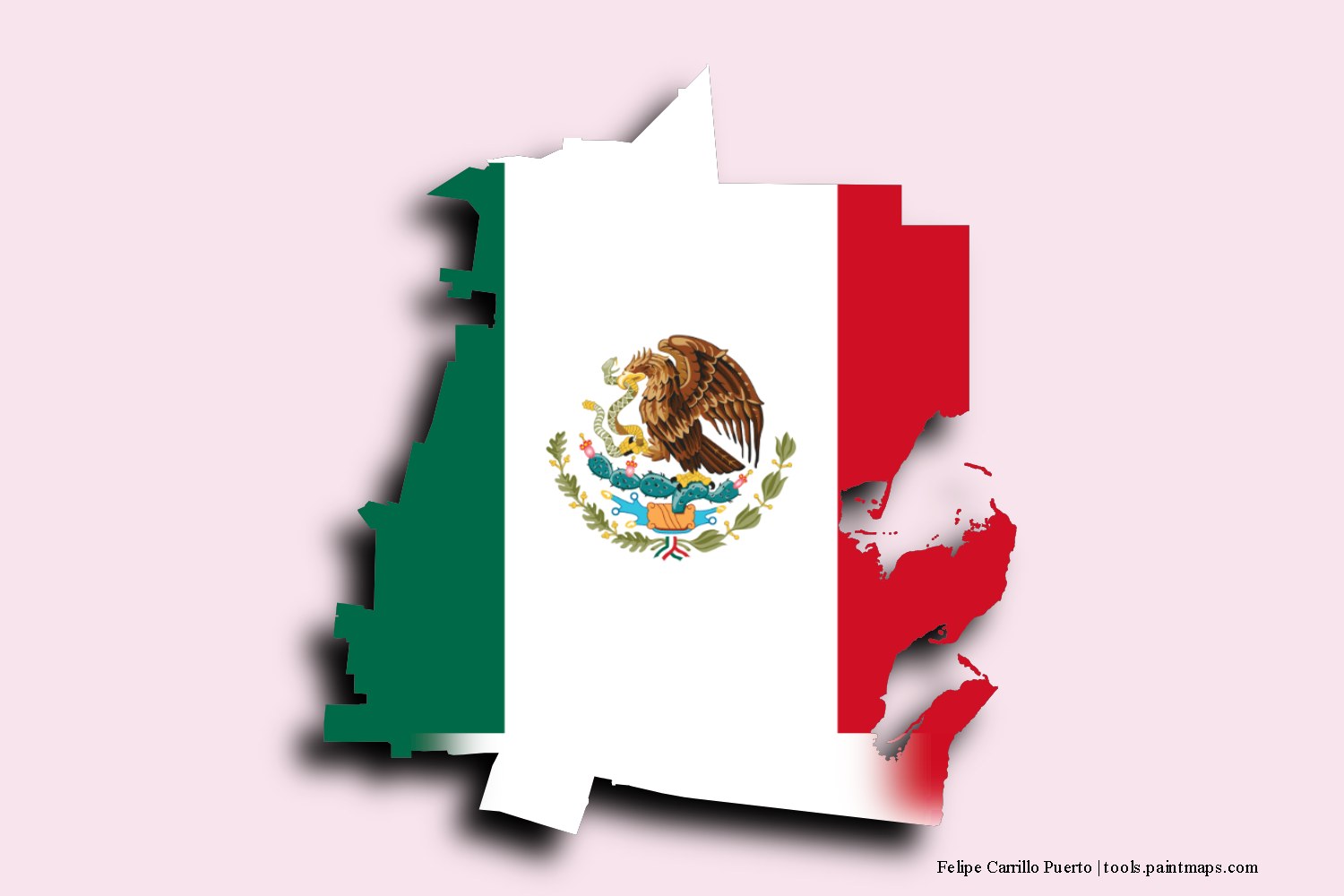 flag map of Felipe Carrillo Puerto with 3D shadow effect