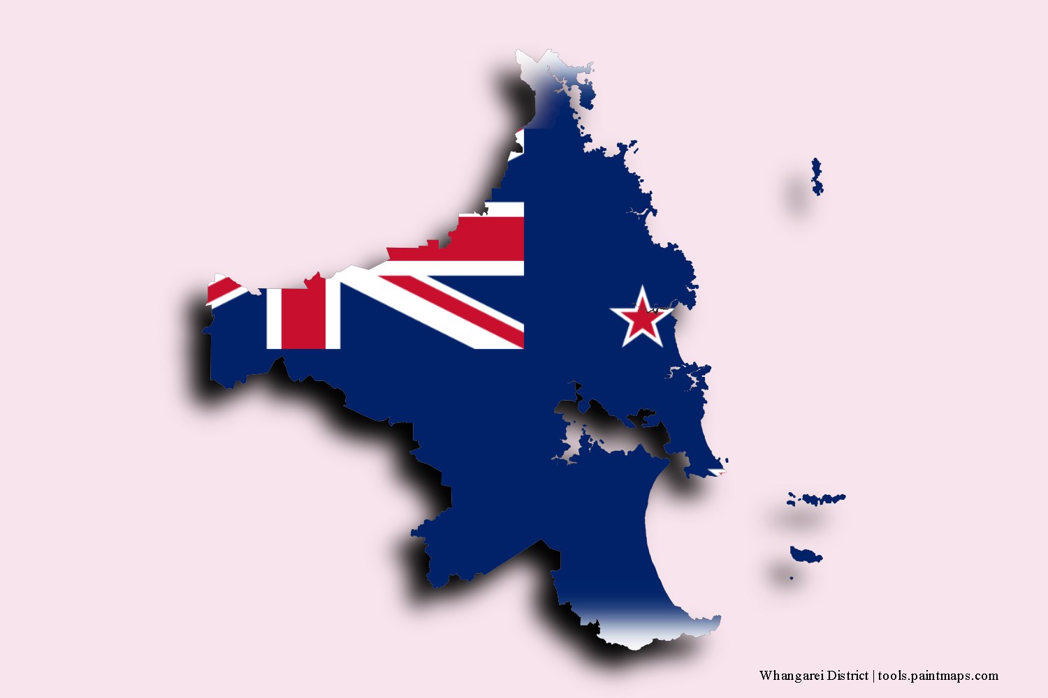 Mapa de la bandera de Whangarei District con efecto de sombra 3D