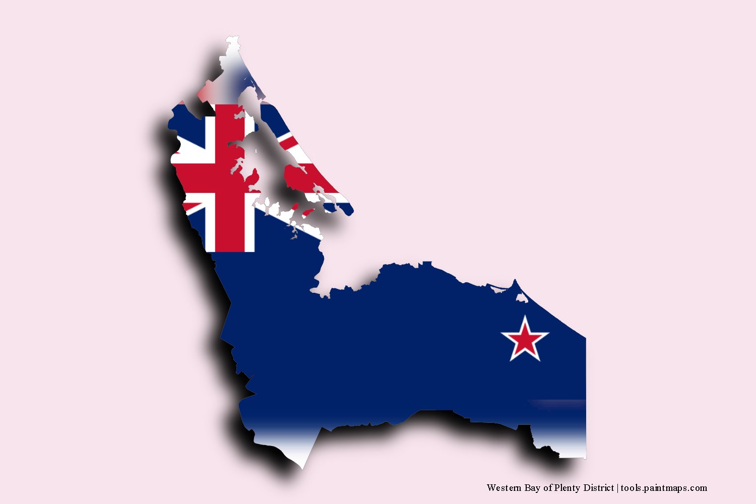 flag map of Western Bay of Plenty with 3D shadow effect