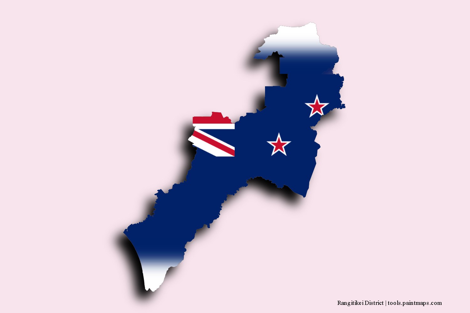 Mapa de la bandera de Rangitikei District con efecto de sombra 3D