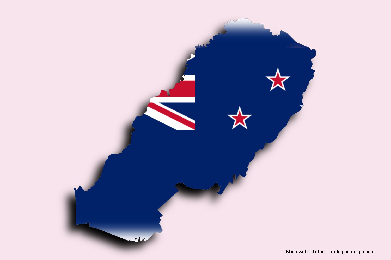 flag map of Manawatu with 3D shadow effect