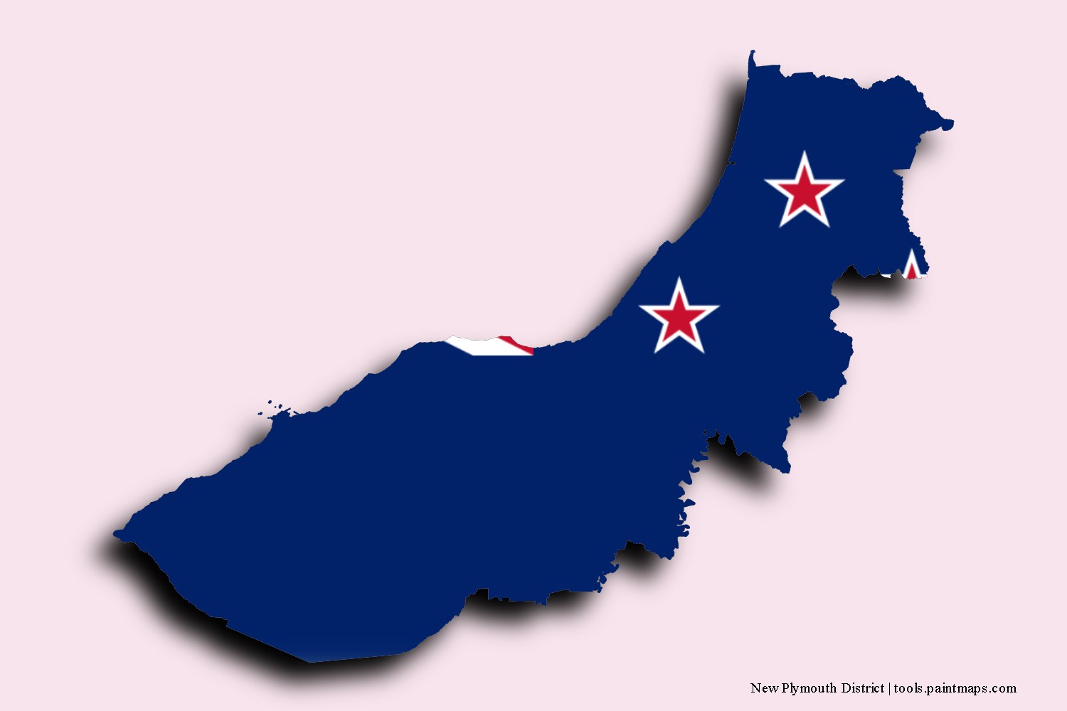 Mapa de la bandera de New Plymouth District con efecto de sombra 3D