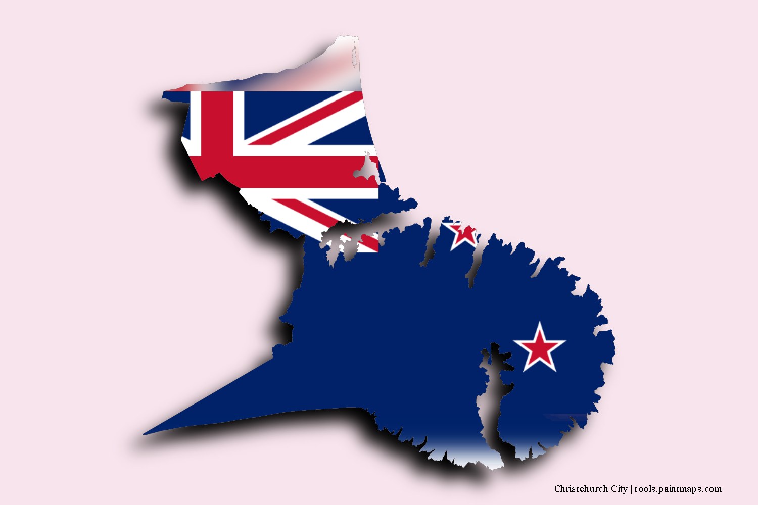 Mapa de la bandera de Christchurch City con efecto de sombra 3D