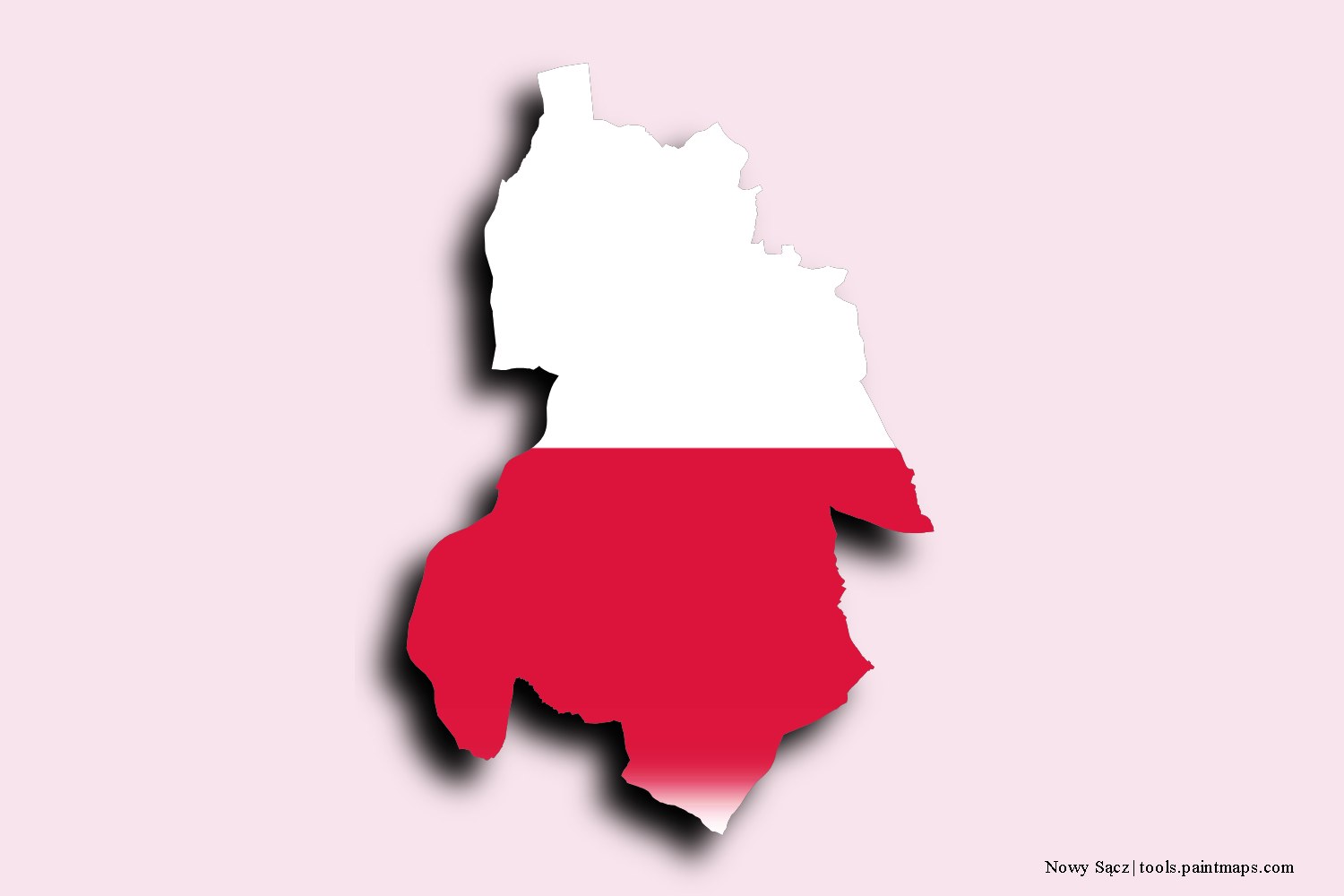 Mapa de la bandera de Nowy Sącz con efecto de sombra 3D