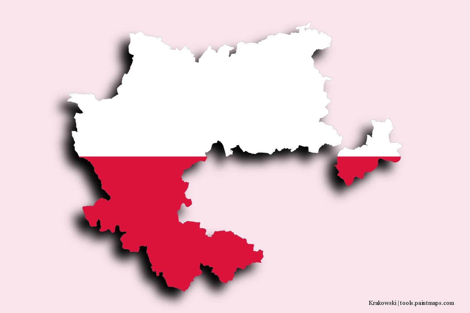 flag map of Kraków with 3D shadow effect