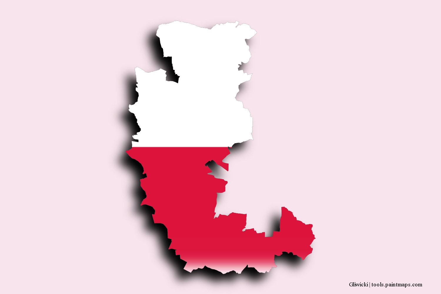 flag map of Gliwice County with 3D shadow effect