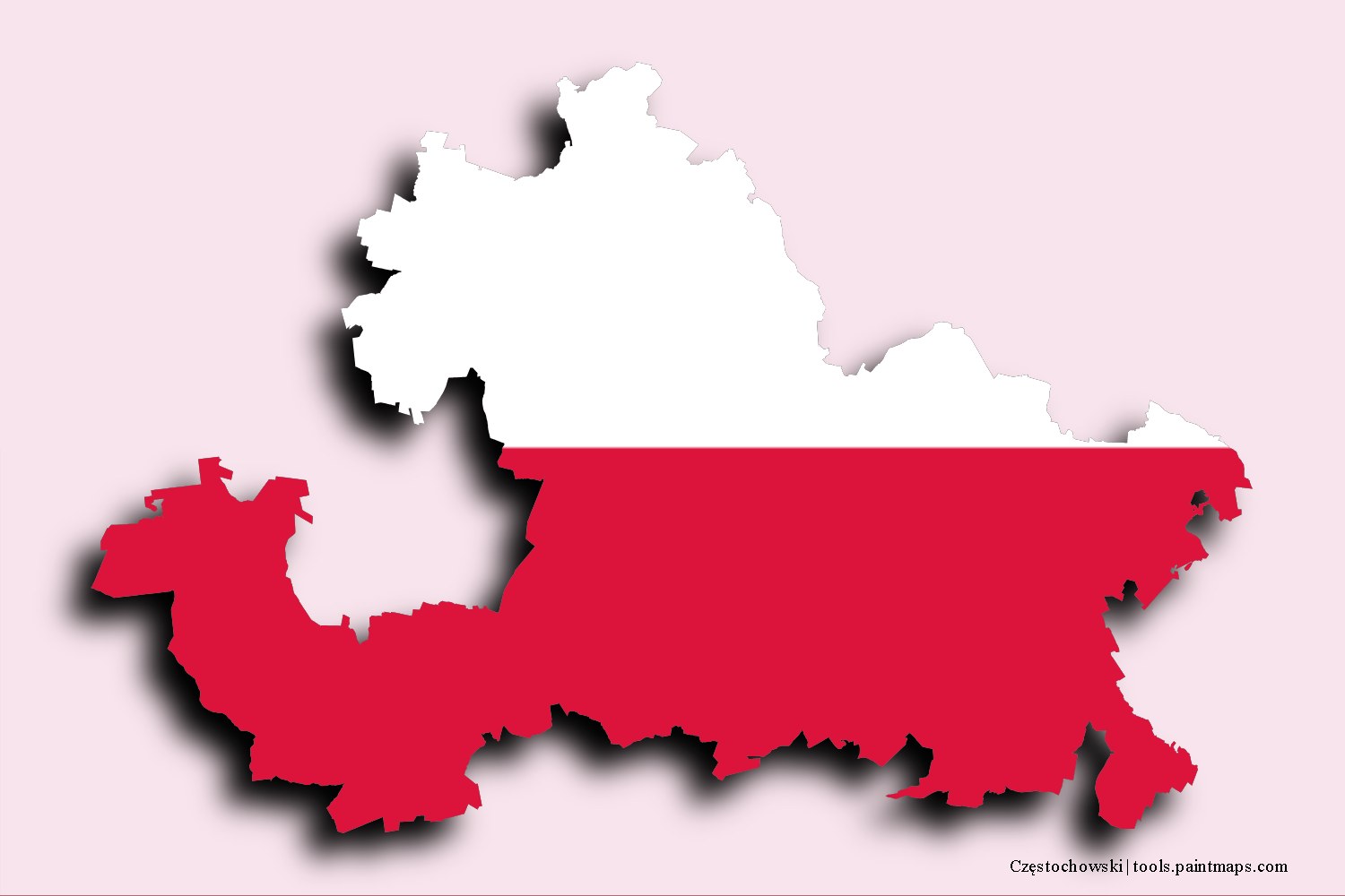 flag map of Częstochowski with 3D shadow effect