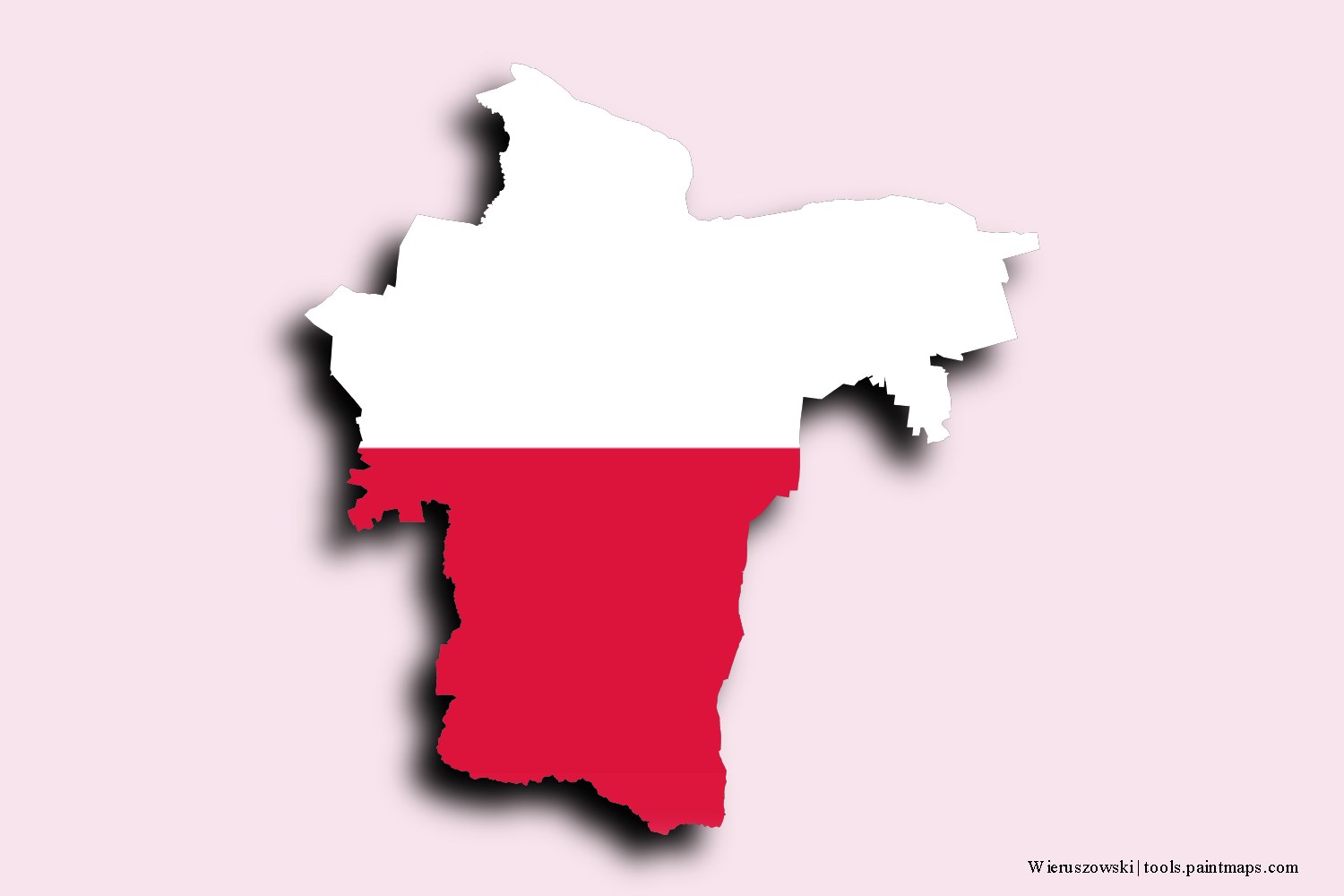 flag map of Wieruszów with 3D shadow effect