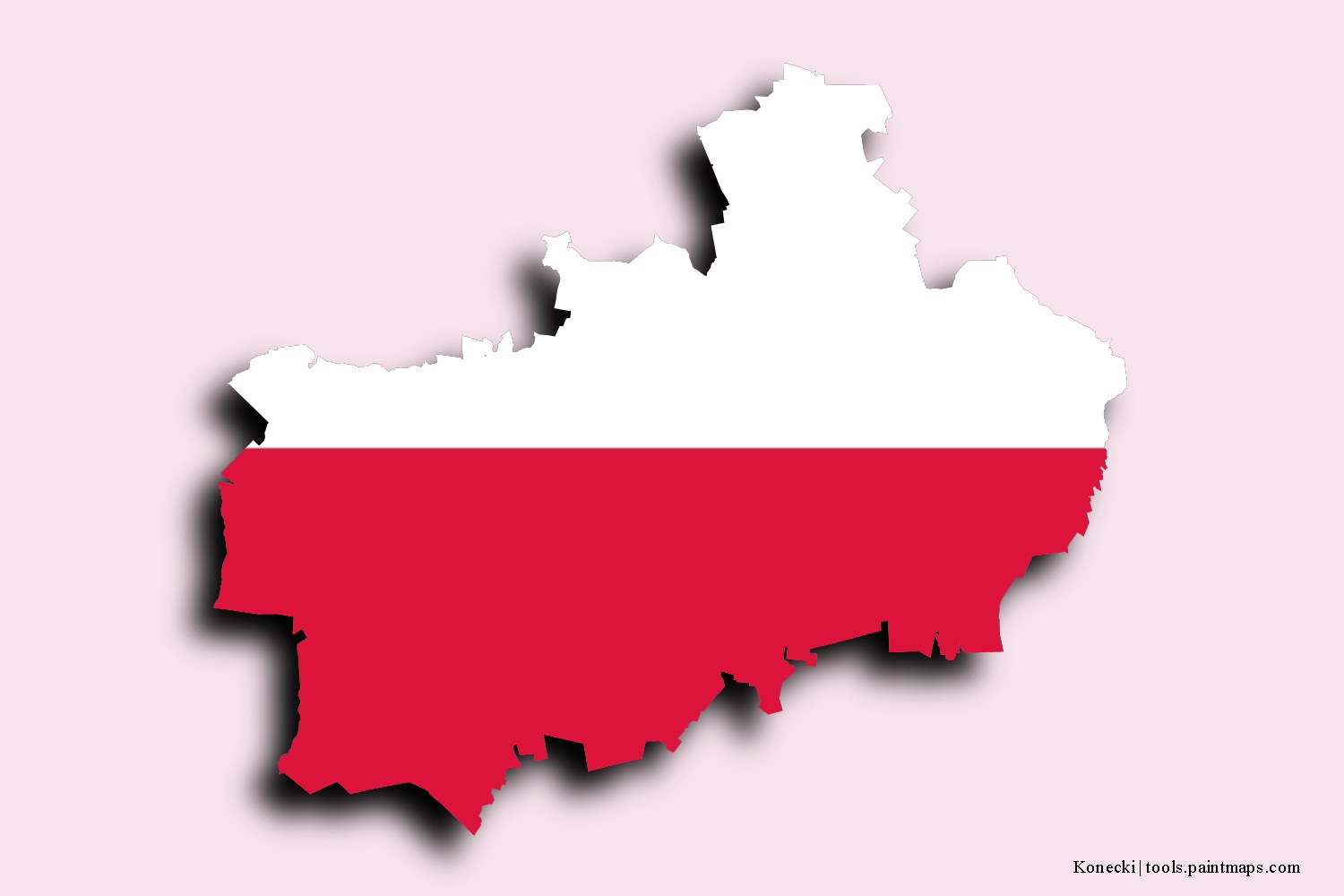 flag map of Końskie with 3D shadow effect