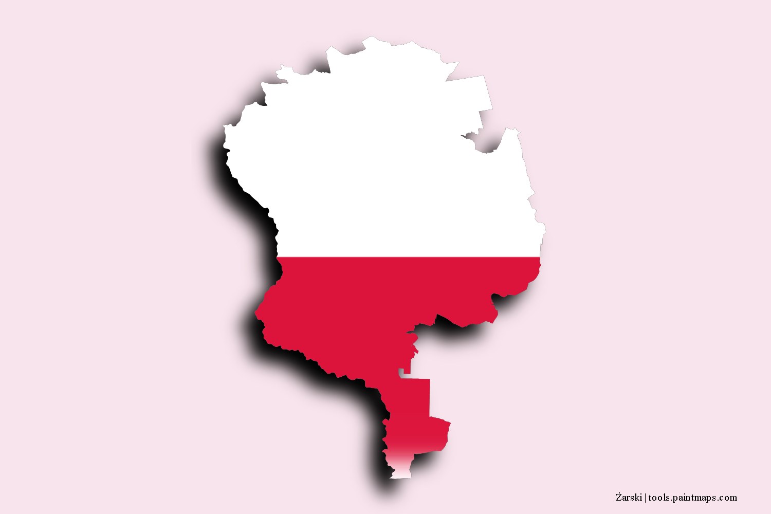 flag map of Żary with 3D shadow effect