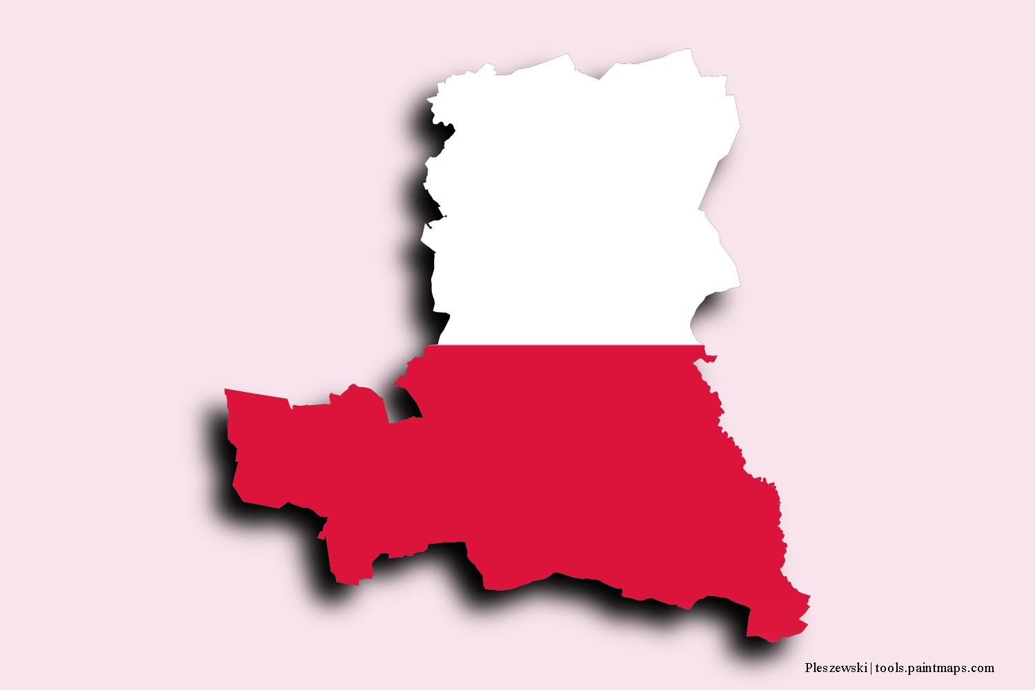 flag map of Pleszew with 3D shadow effect