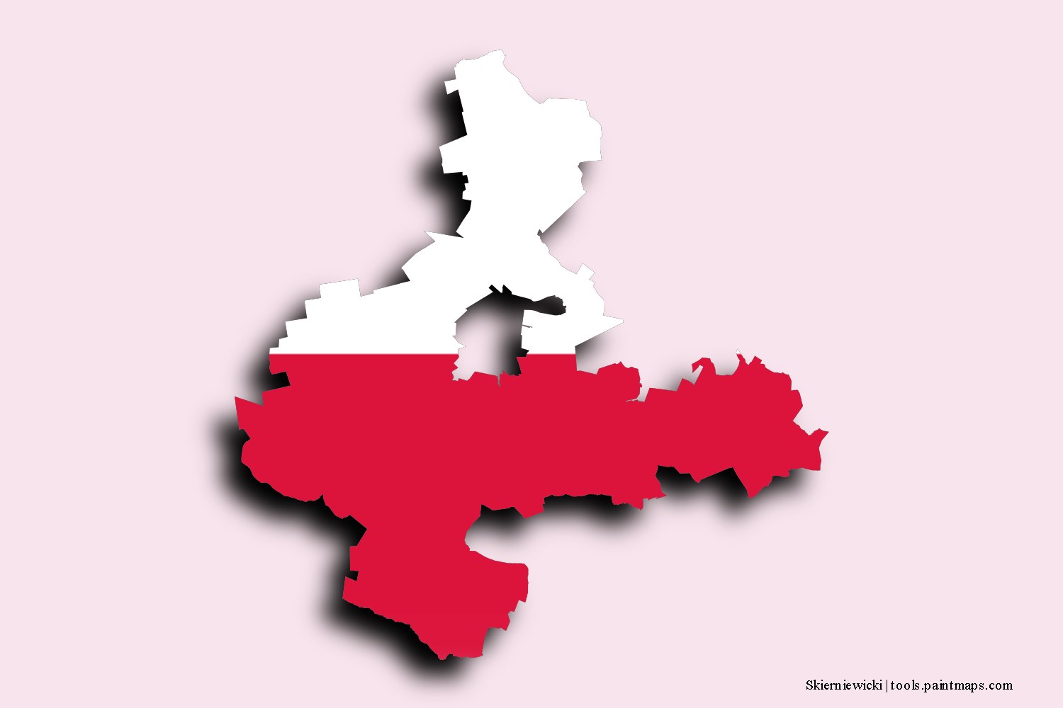 flag map of Skierniewice County with 3D shadow effect