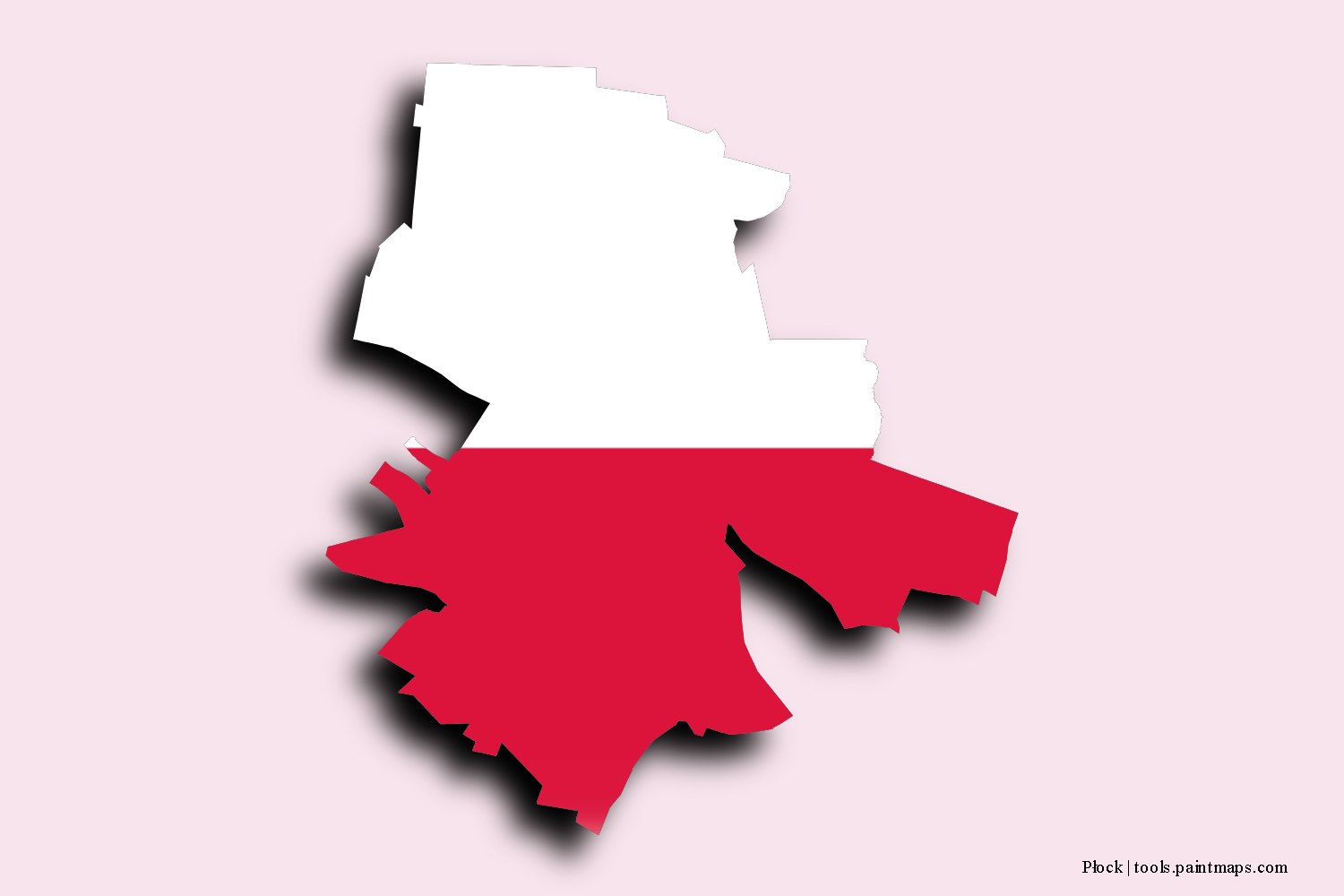 flag map of Płock with 3D shadow effect