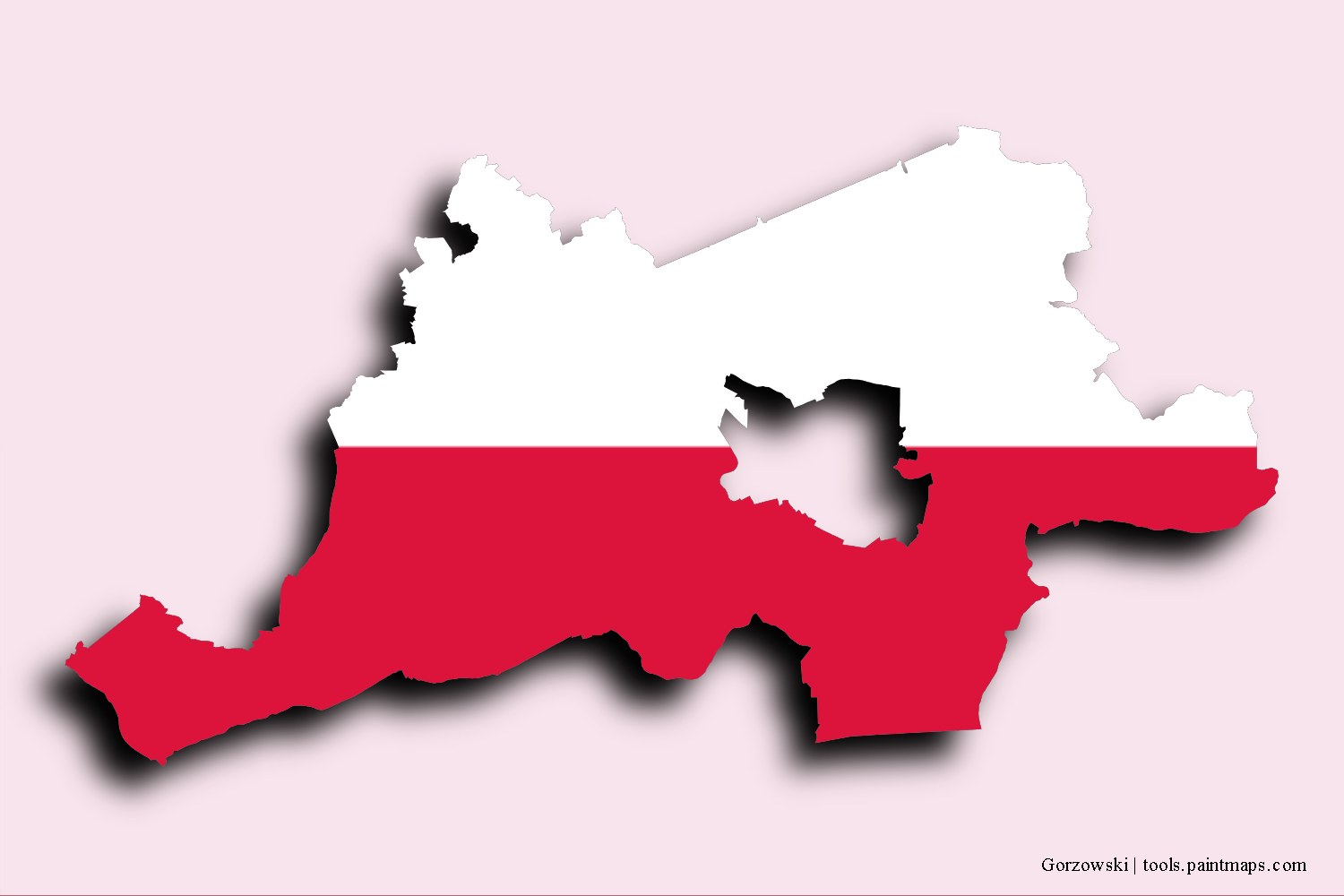 flag map of Gorzów with 3D shadow effect