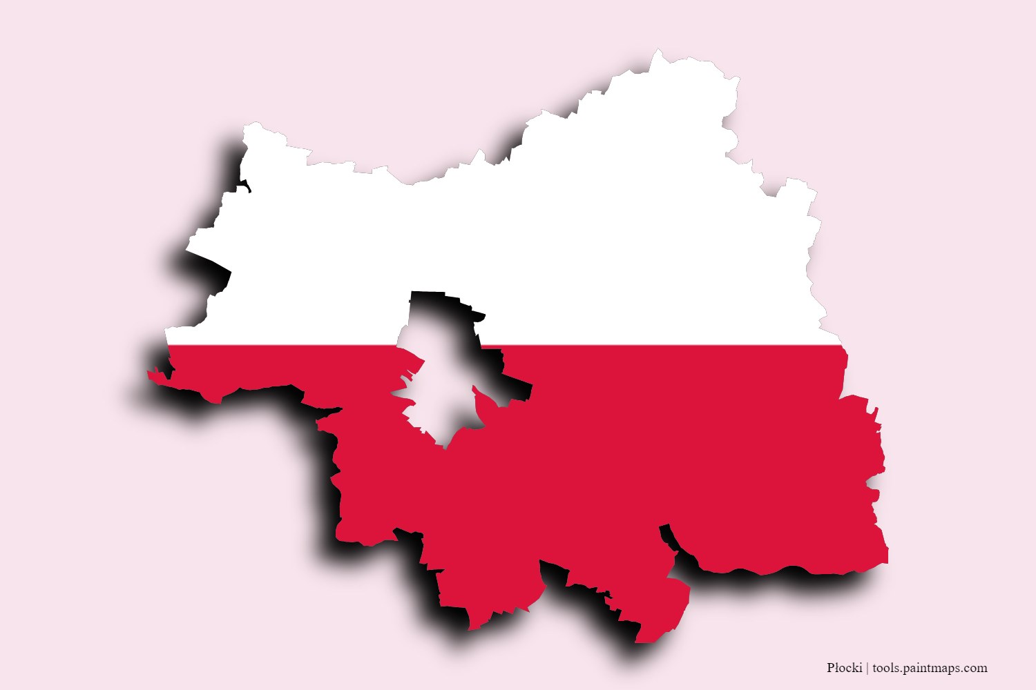 flag map of Płocki with 3D shadow effect