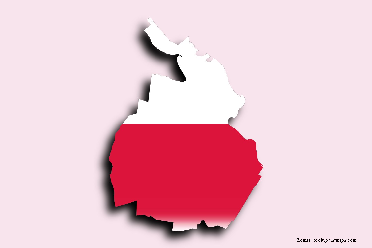 flag map of Łomża with 3D shadow effect