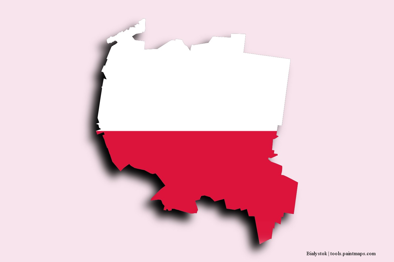 flag map of Białystok with 3D shadow effect