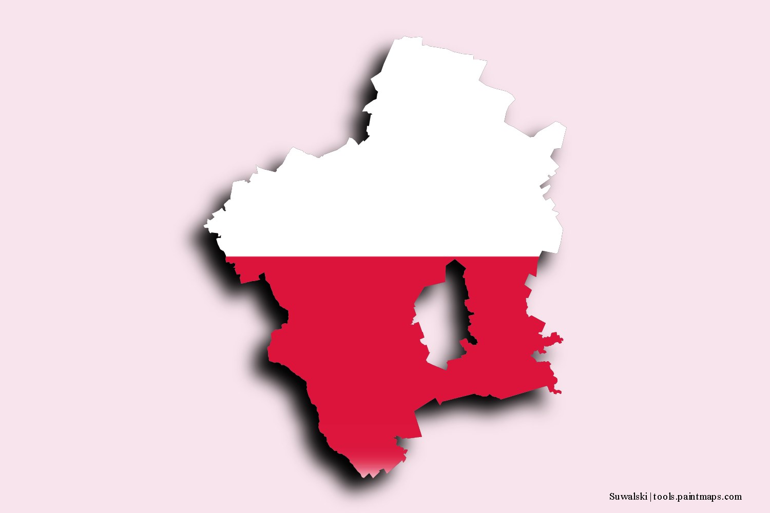 flag map of Suwałki County with 3D shadow effect