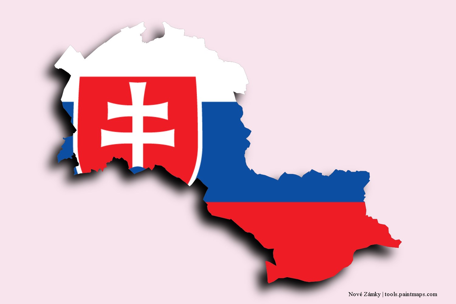 flag map of Nové Zámky with 3D shadow effect