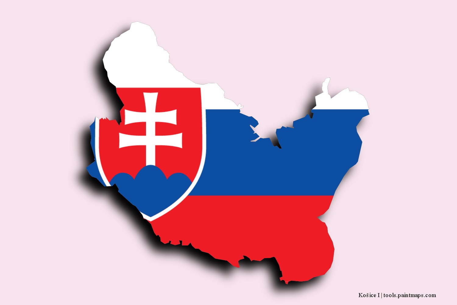 flag map of Košice I with 3D shadow effect