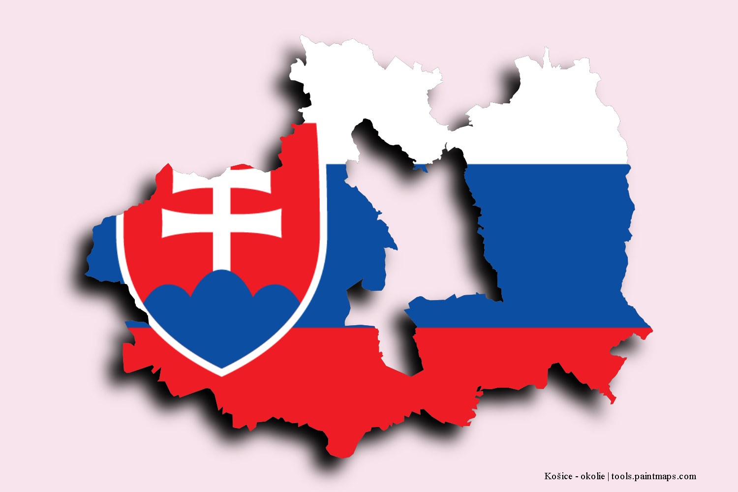 flag map of Košice-okolie with 3D shadow effect