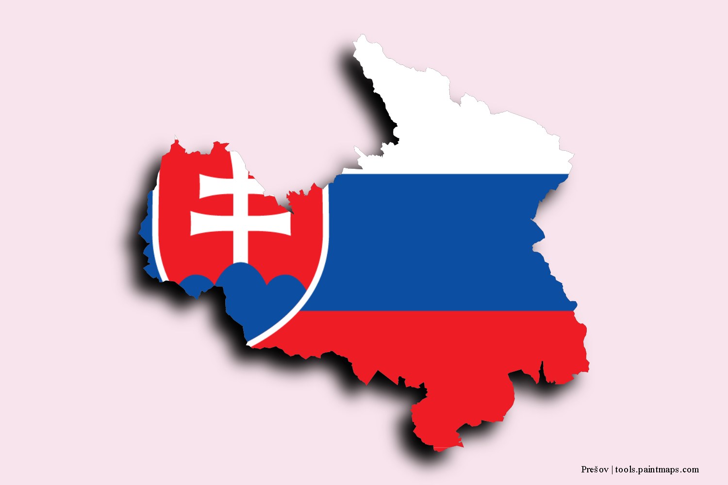 flag map of Prešov with 3D shadow effect