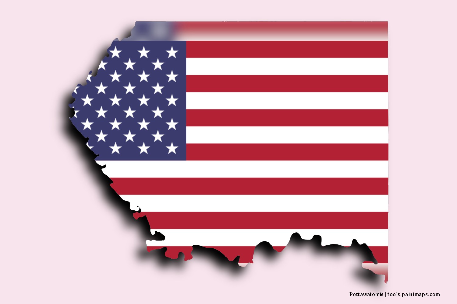 flag map of Pottawatomie with 3D shadow effect