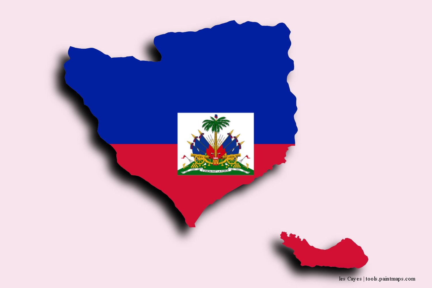 flag map of les Cayes with 3D shadow effect