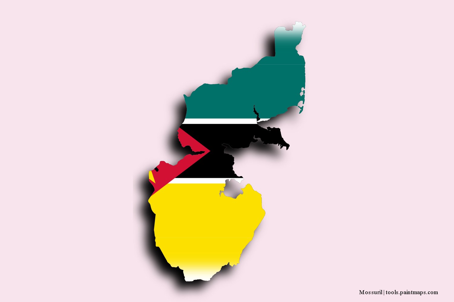 Mapa de la bandera de Mossuril con efecto de sombra 3D