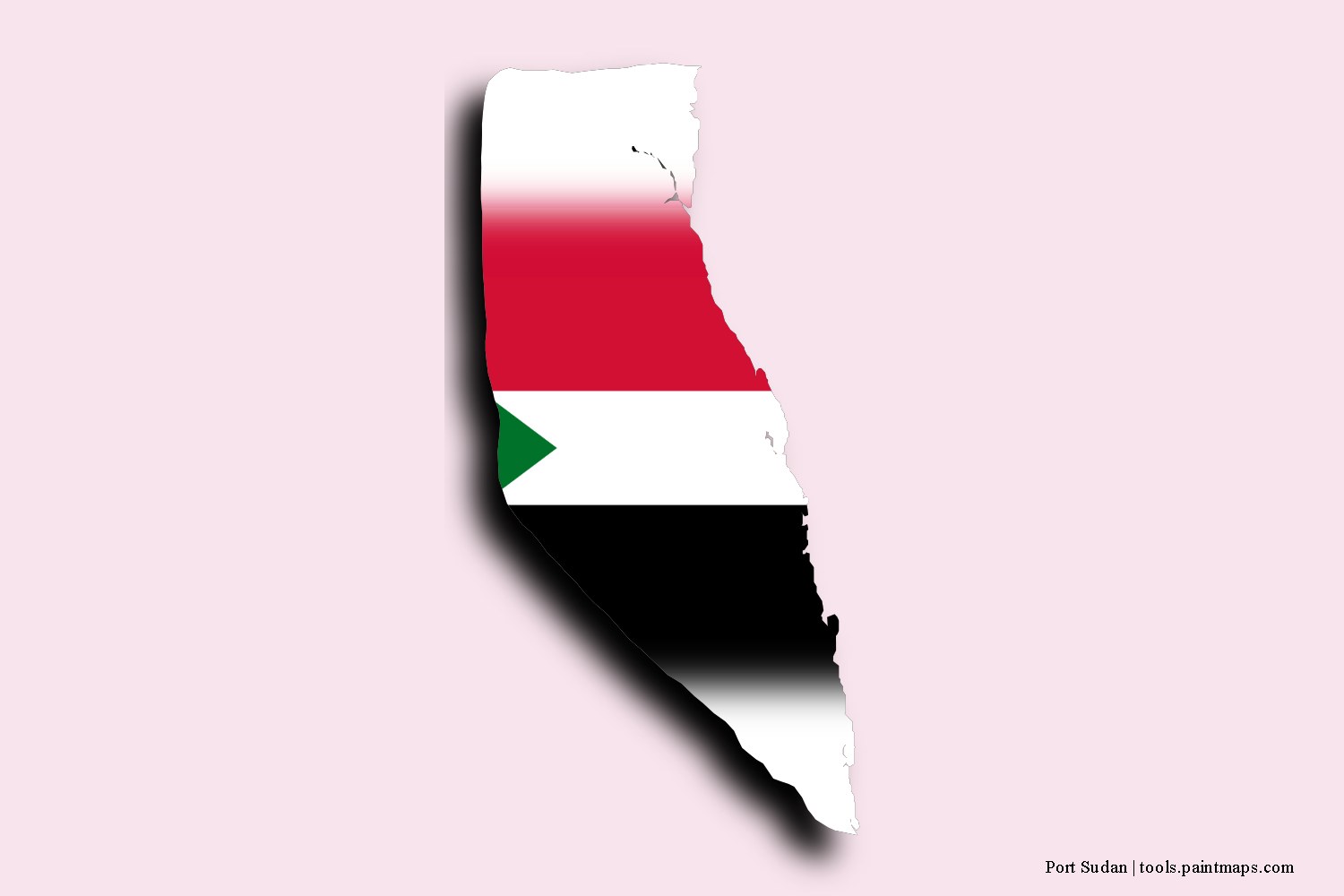 flag map of Port Sudan with 3D shadow effect