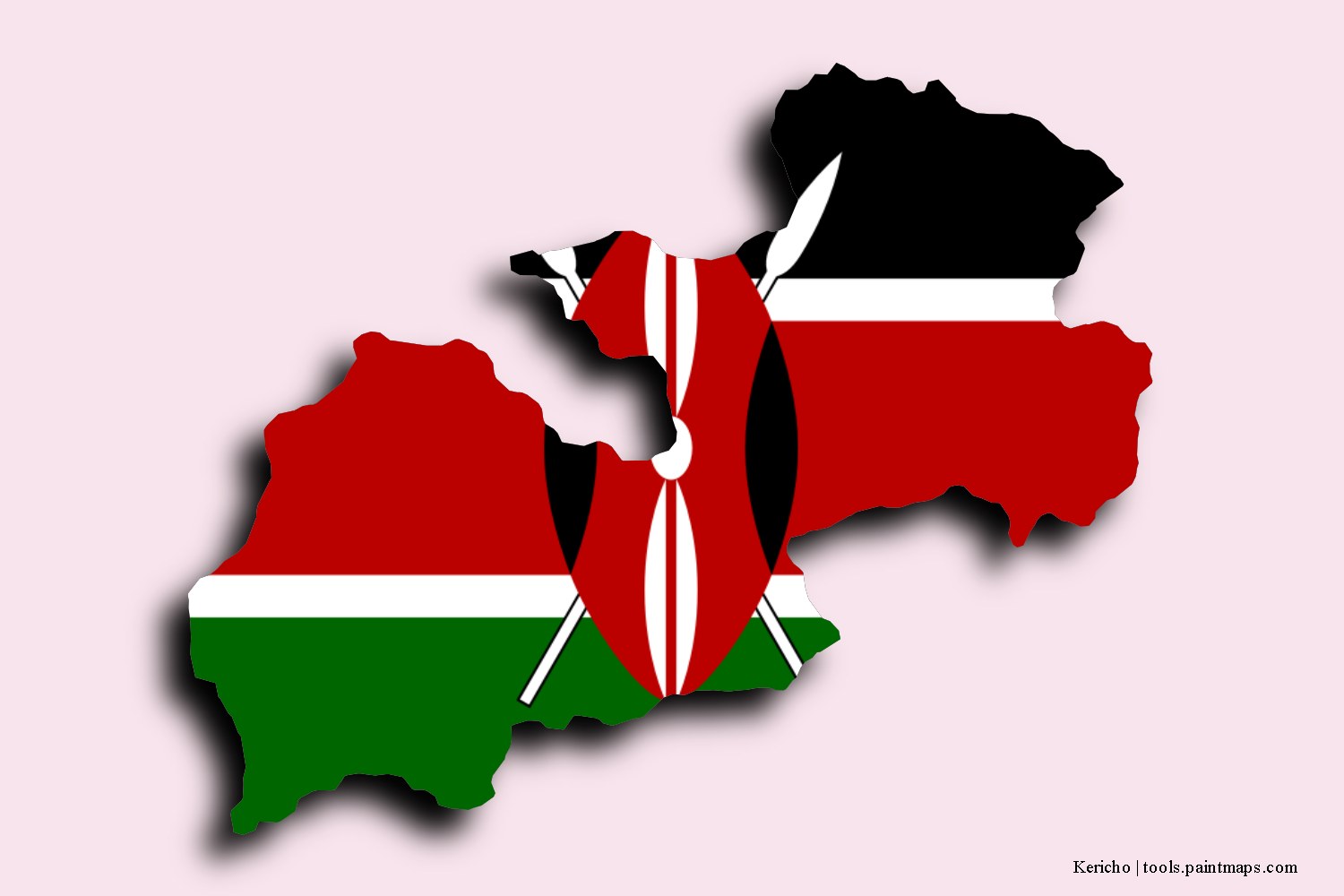 flag map of Kericho with 3D shadow effect