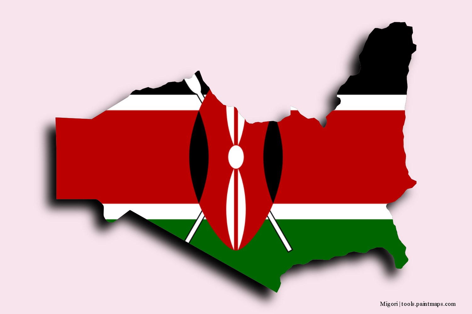 flag map of Migori with 3D shadow effect