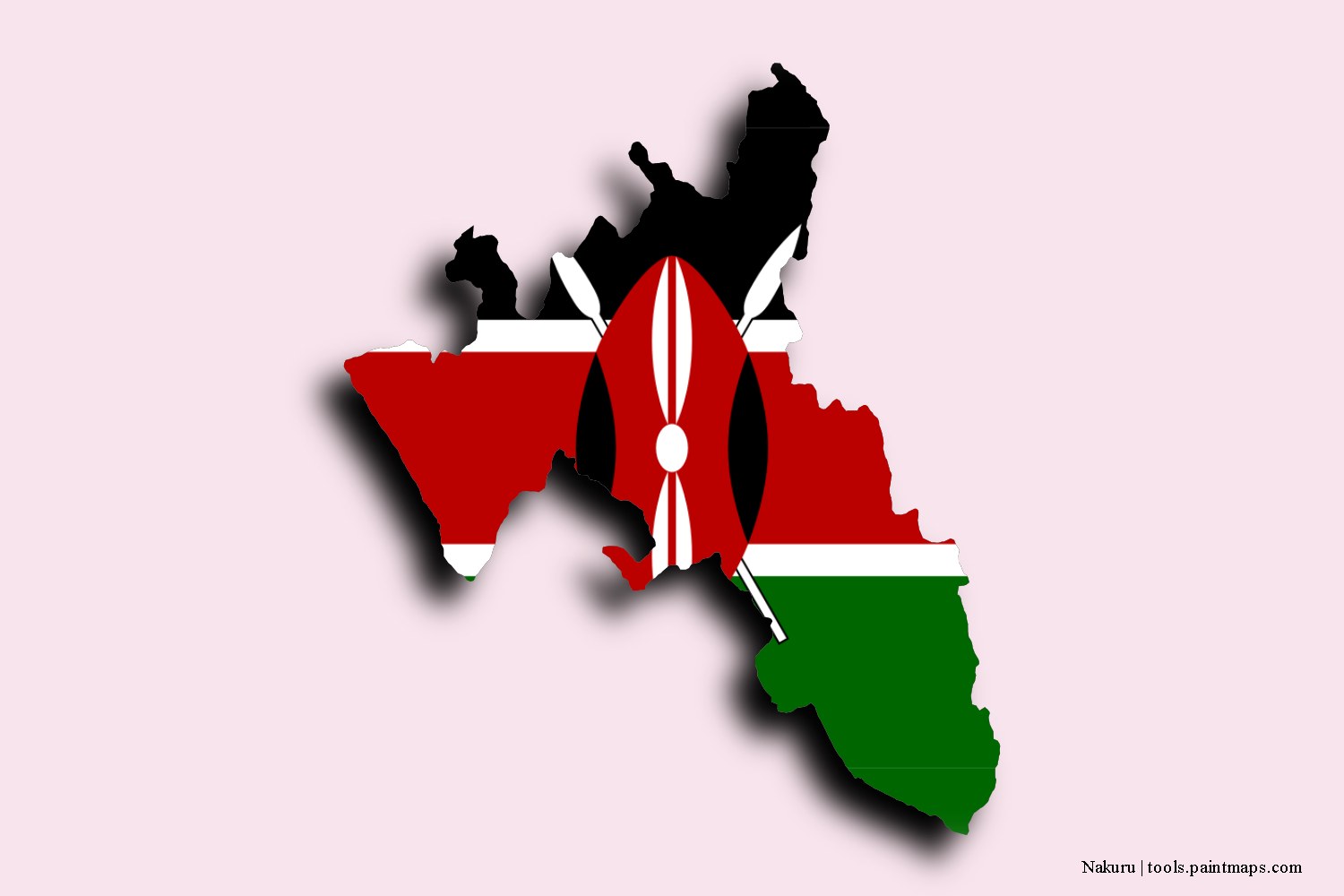 flag map of Nakuru with 3D shadow effect