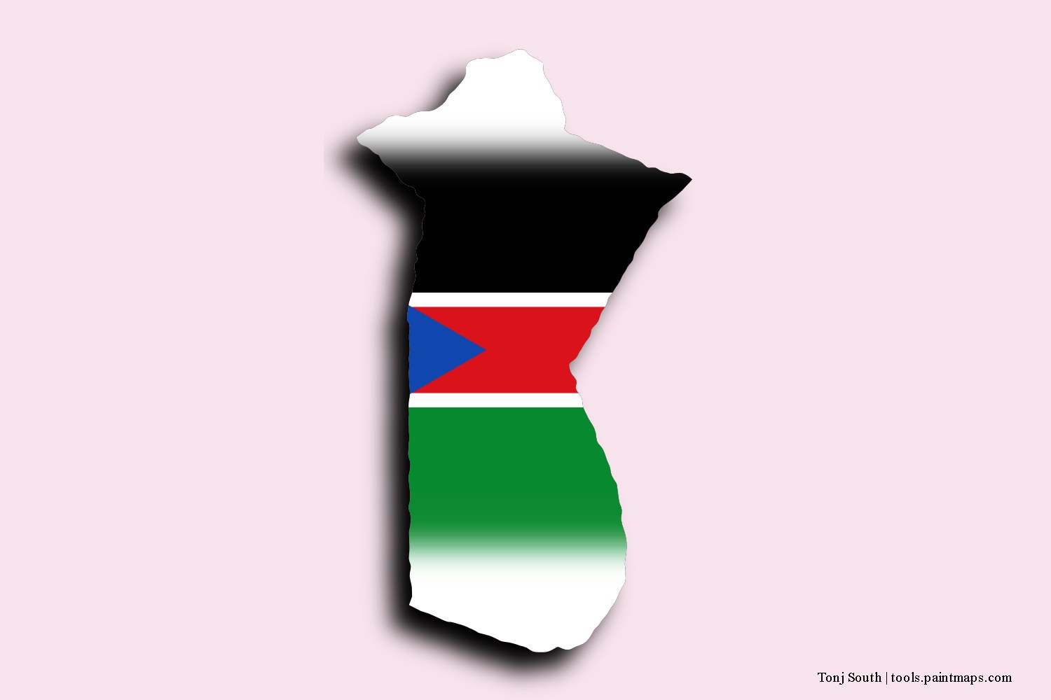 flag map of Tonj South with 3D shadow effect