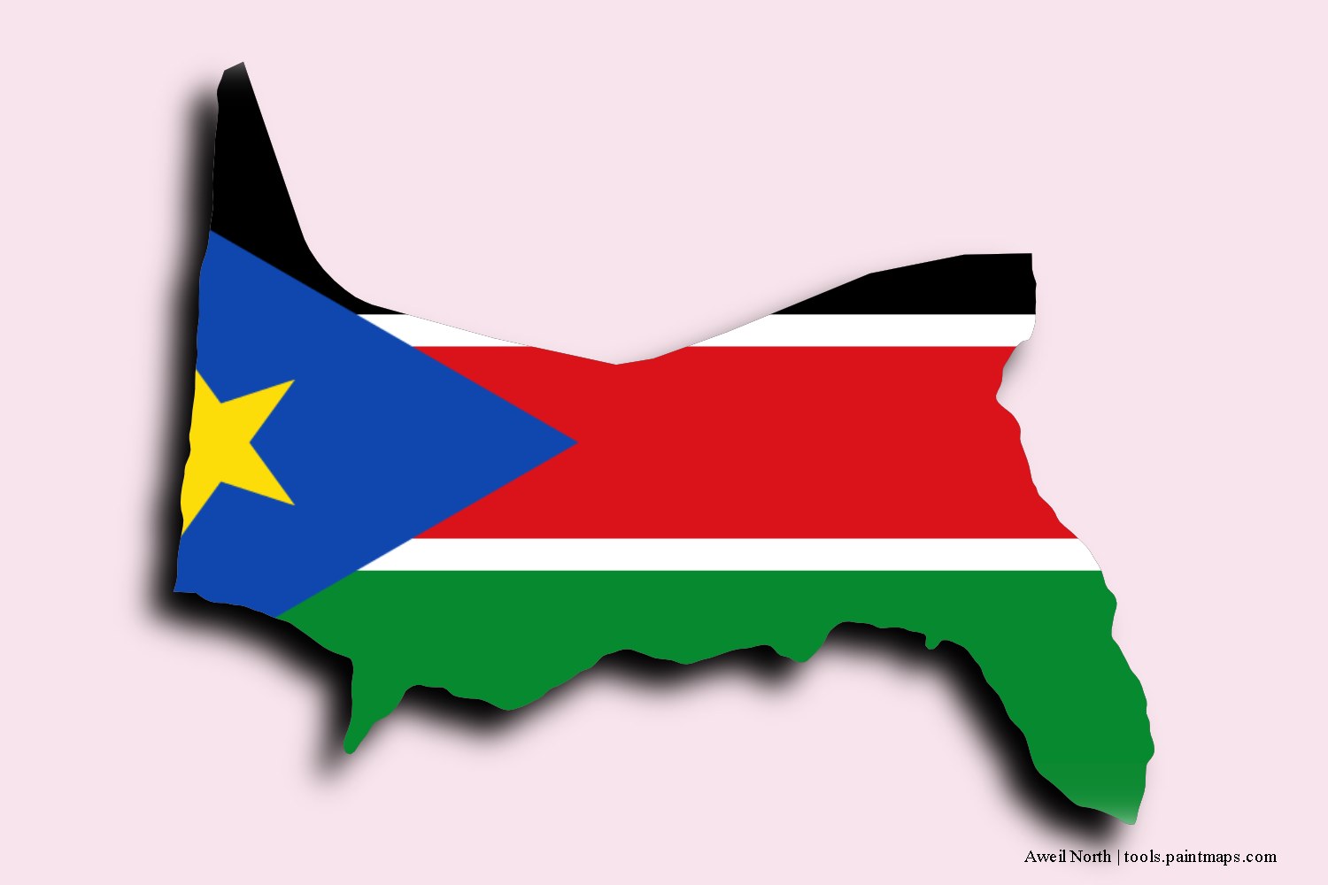 Mapa de la bandera de Aweil North con efecto de sombra 3D