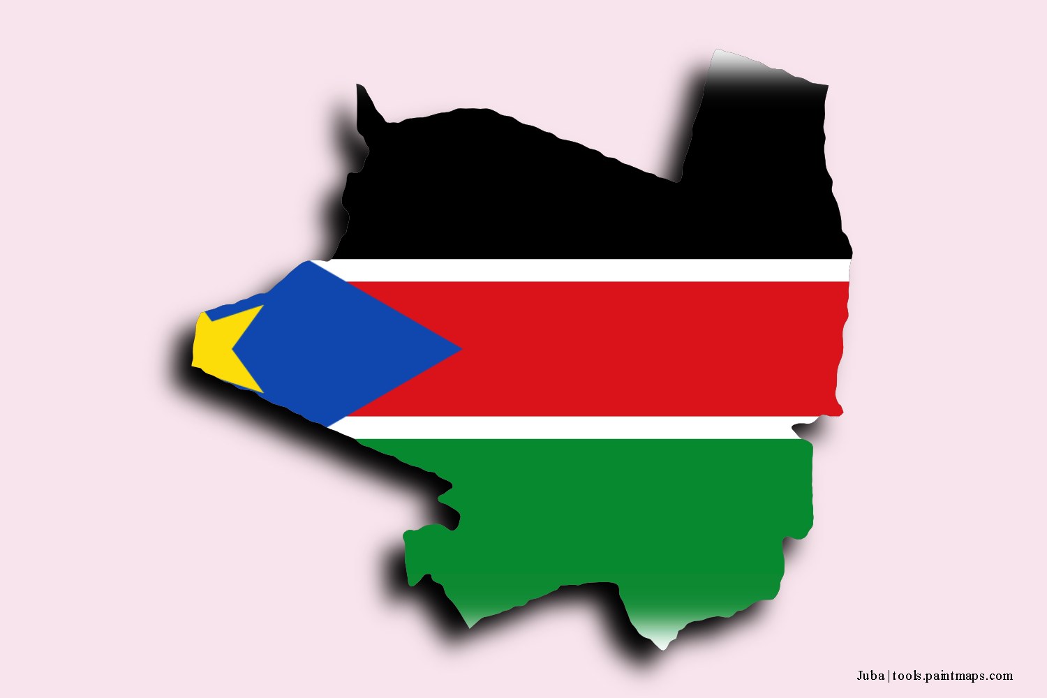 flag map of Juba with 3D shadow effect